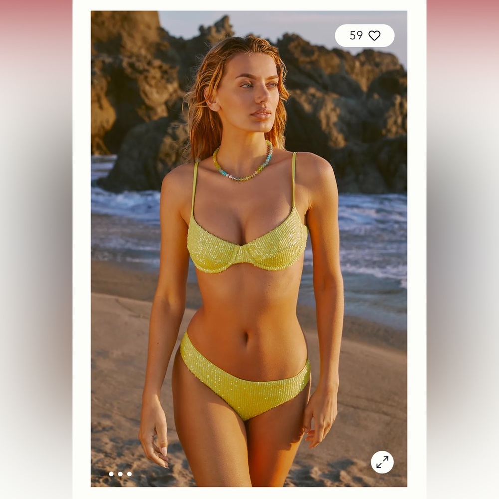 NWT Luli Fama Chasing Stars Yellow Sequin Bikini Top and Bottom | Size Small